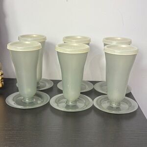 Vintage Tupperware Sherbet Cups w/ Lids & Saucers – Frosted – Set of 6